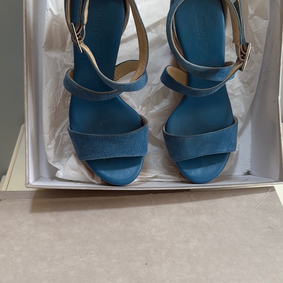 “Jimmy Choo” Women’s Wedge Sandals in Blue Suede pre-owned Size: 35 - Picture 14 of 14